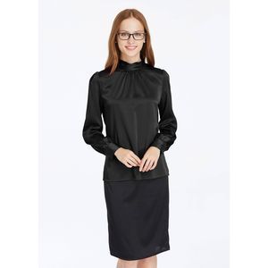 LilySilk Black Long Sleeve Feminine Retro Style Silk Blouse Women's Size XS